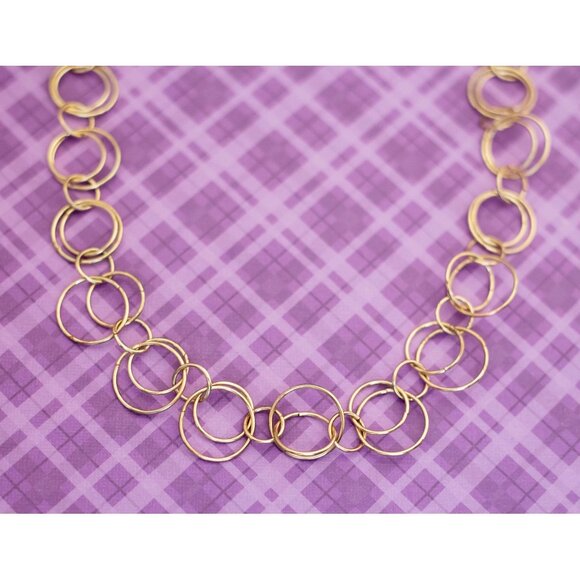 Vintage Galaxy Rings Gold Tone Necklace 30 inch - V14 - Picture 1 of 3